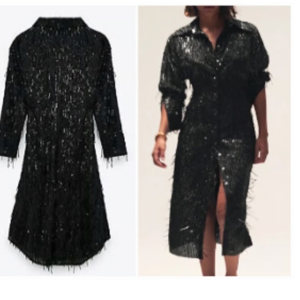 Zara Limited Edition Sequined Fringe Shirt Dress - S